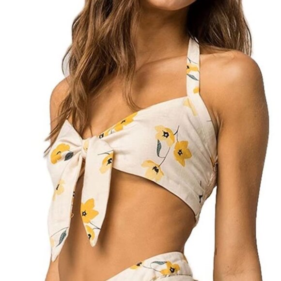 Billabong | Flax Linen Blend Forever In a Day Halter Crop Top Gold Dust | Medium - Picture 2 of 16